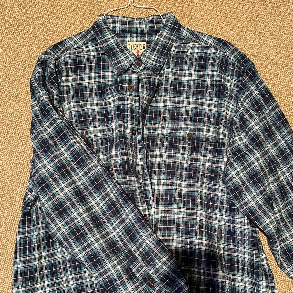 Men’s red head button down shirt